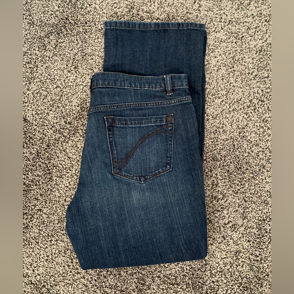 Liz Claiborne AXCESS Jeans Size 14 Stretch Favorite Fit Dark Blue Stretch Denim